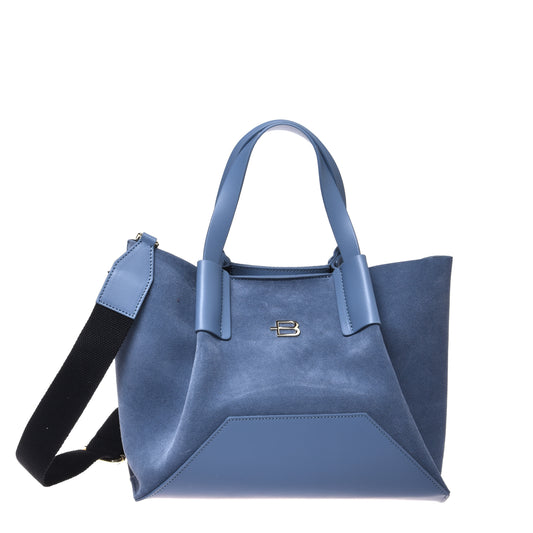 Cerulean leather and suede shoulder bag