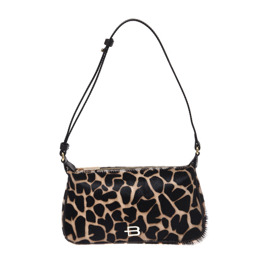 Giraffe print pony hair effect leather shoulder bag