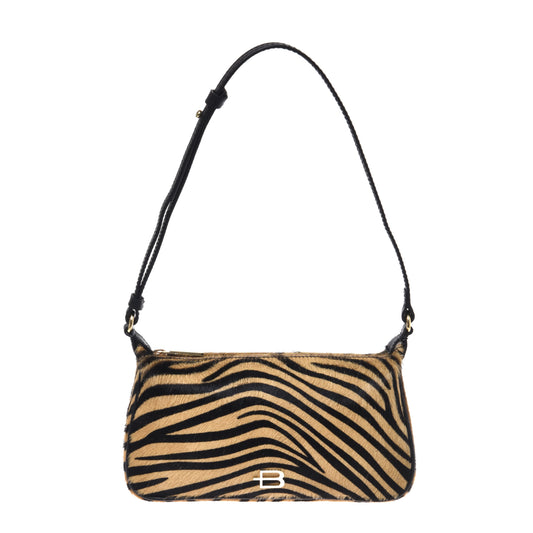 Zebra-print calf hair shoulder bag