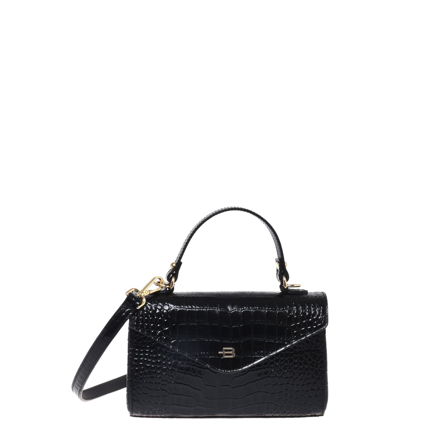 Black croc-effect leather handbag