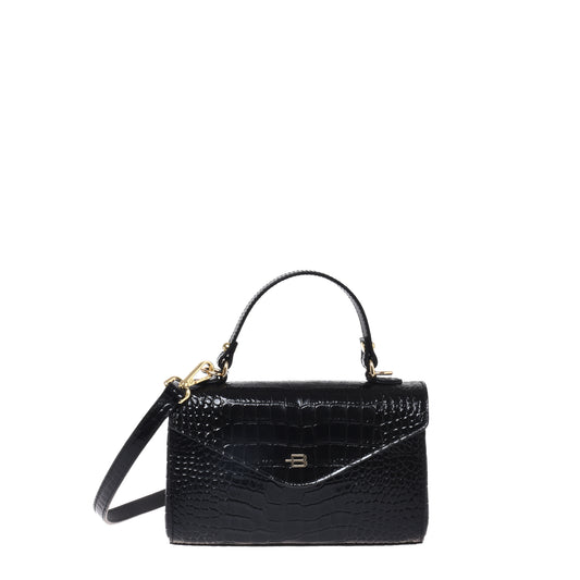 Black croc-effect leather handbag
