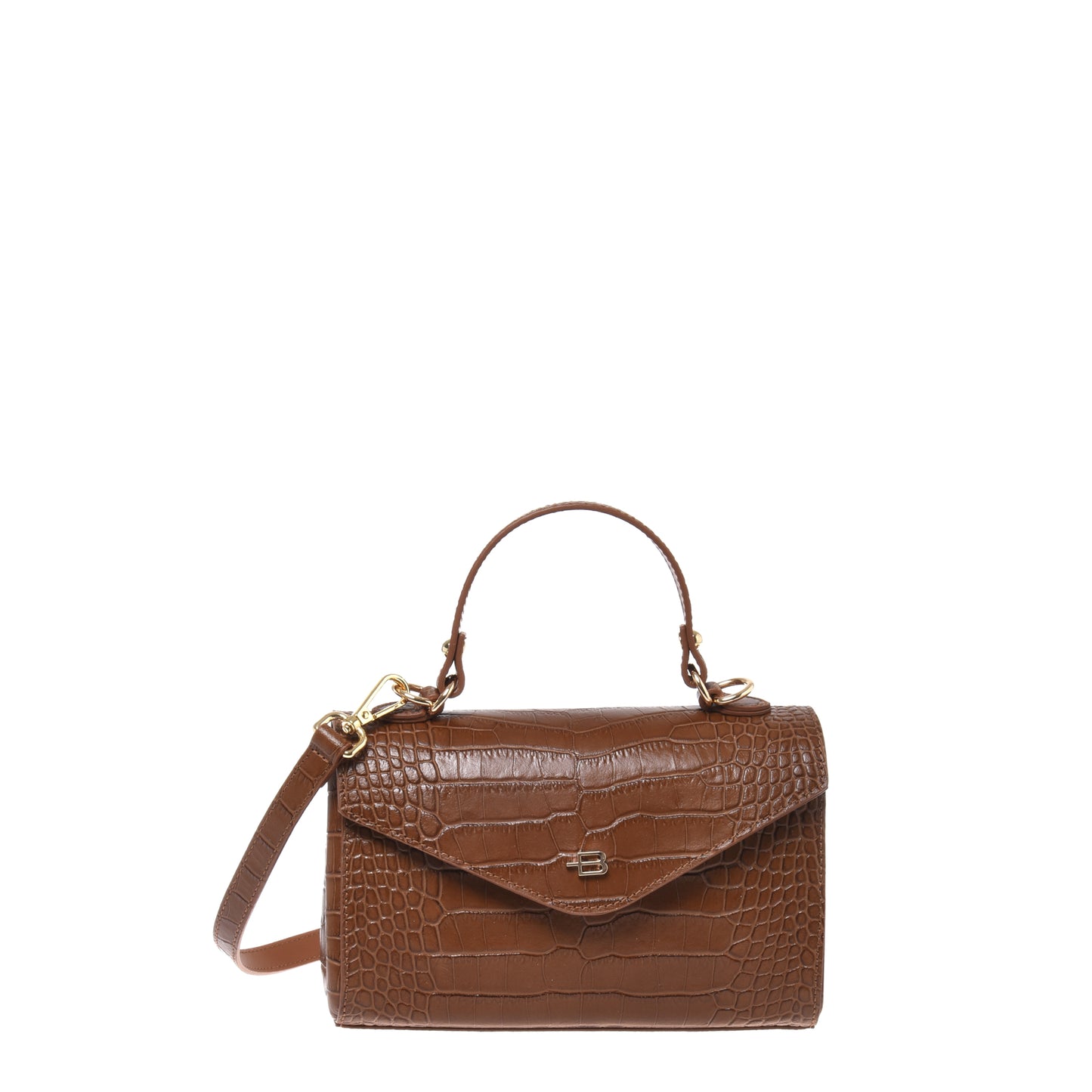 Brown croc-effect leather handbag