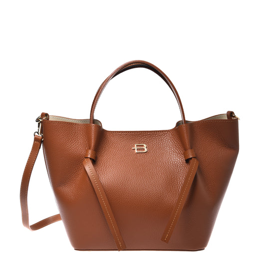Brown grained leather shoulder bag