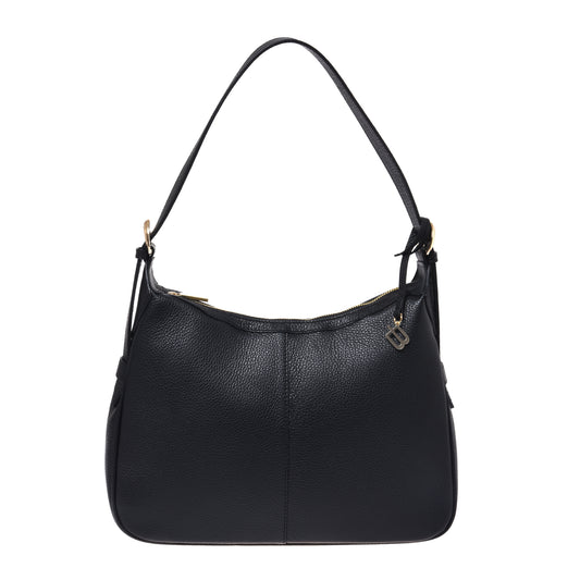 Black bottalato leather shoulder bag