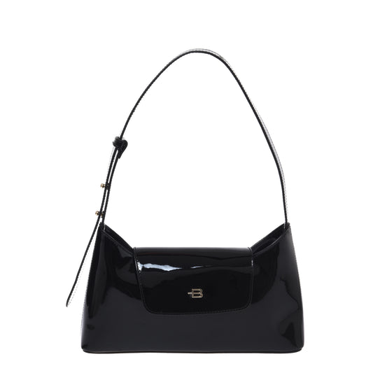 Black patent leather shoulder bag