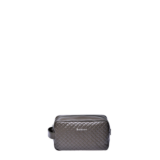 Beauty case en cuir vert kaki