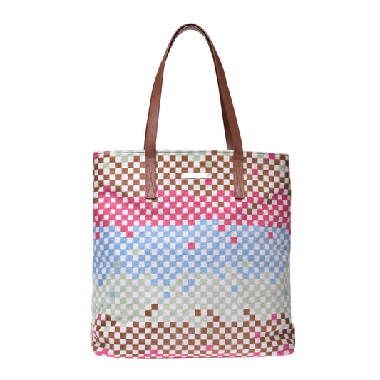 Tote bag en cuir de poney à damier multicolore