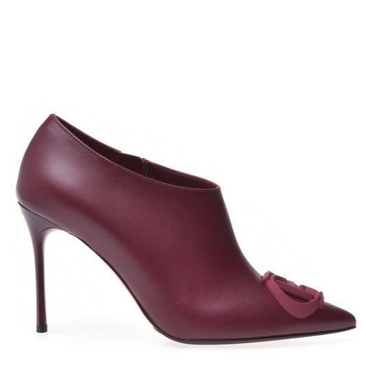 Bottes à talon en cuir de vachette rouge grenat