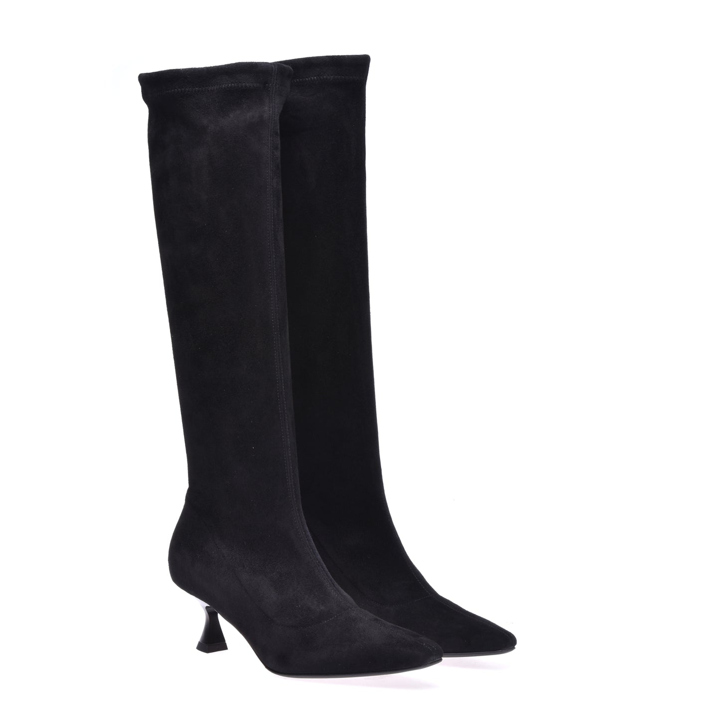 Boots in black stretch suede