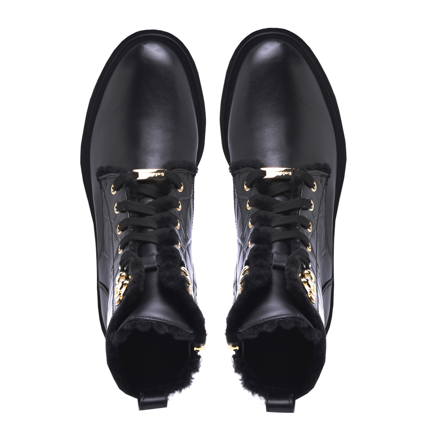 Combat boots in black calfskin and crocodile print