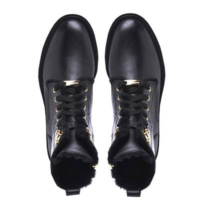 Combat boots in black calfskin and crocodile print