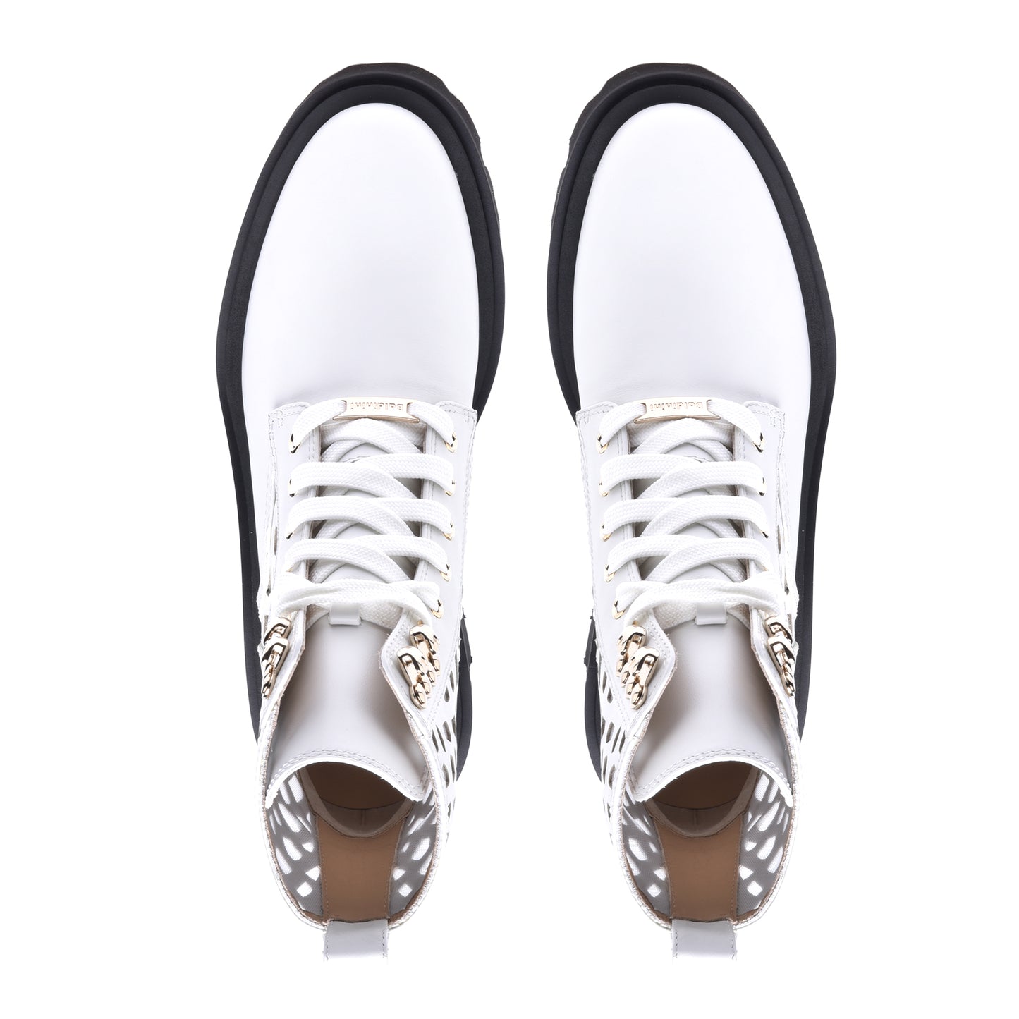 Combat boots in white laser-cut calfskin
