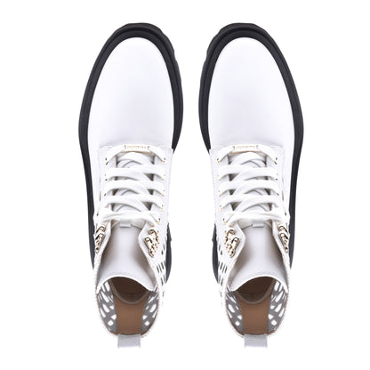 Combat boots in white laser-cut calfskin