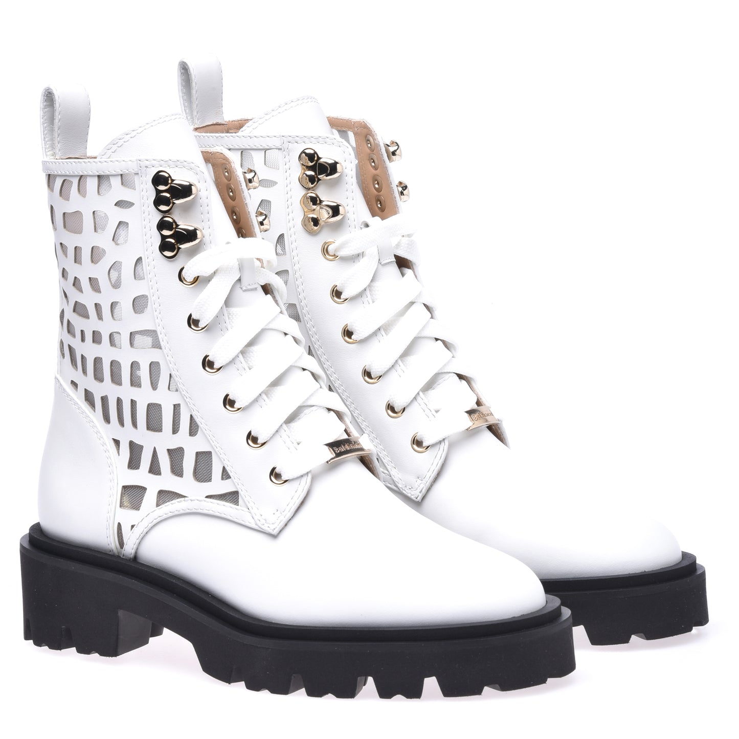 Combat boots in white laser-cut calfskin