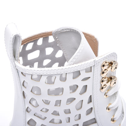Combat boots in white laser-cut calfskin