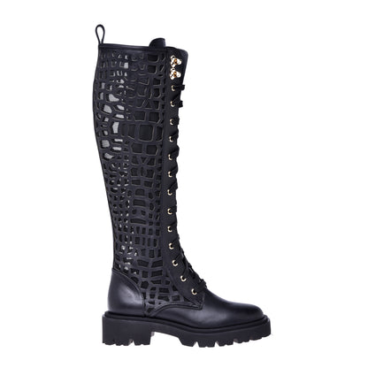 Bottes en cuir de vachette avec découpes au laser