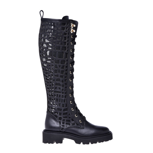 Bottes en cuir de vachette avec découpes au laser