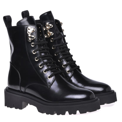 Combat boots in black calfskin