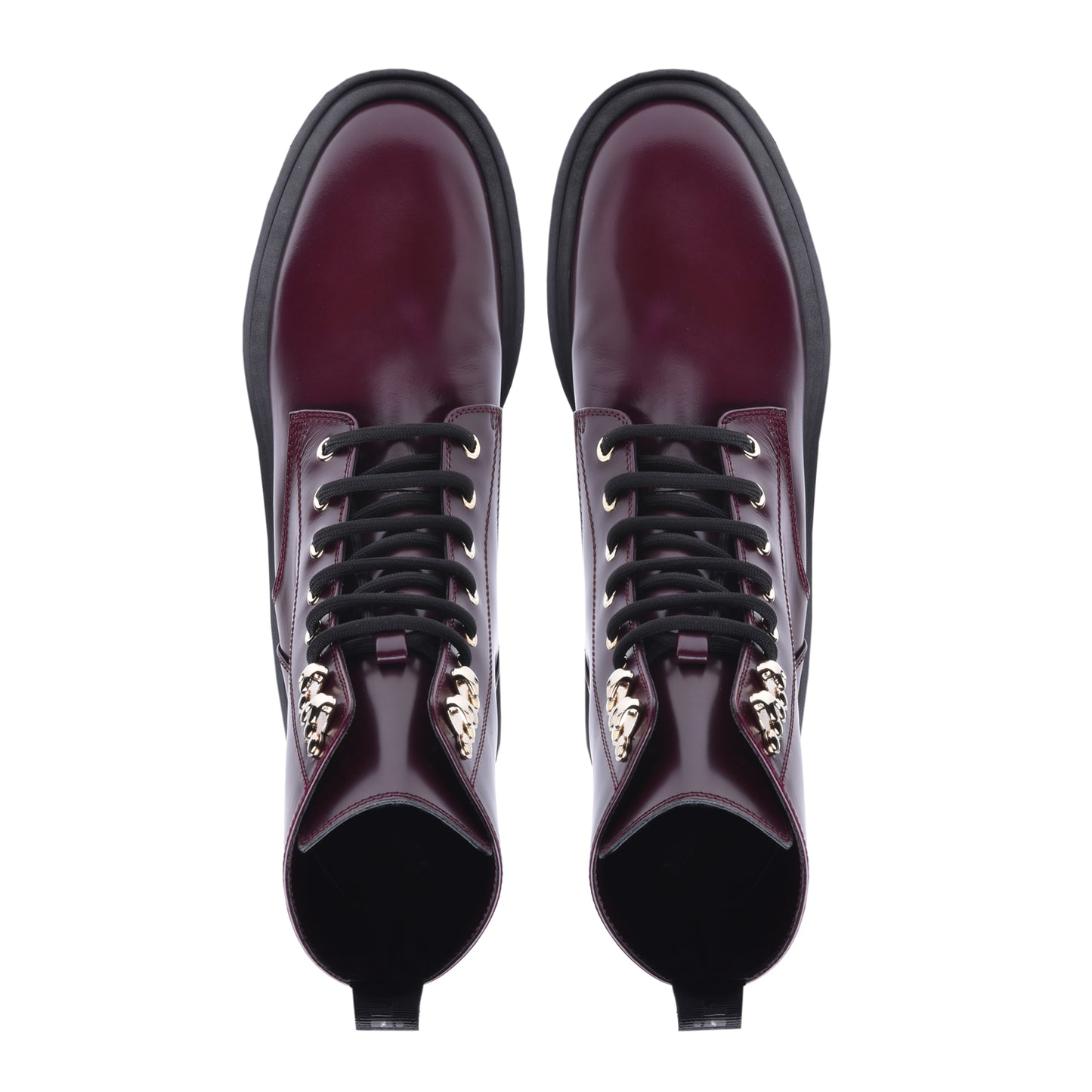 Combat boots in garnet red calfskin
