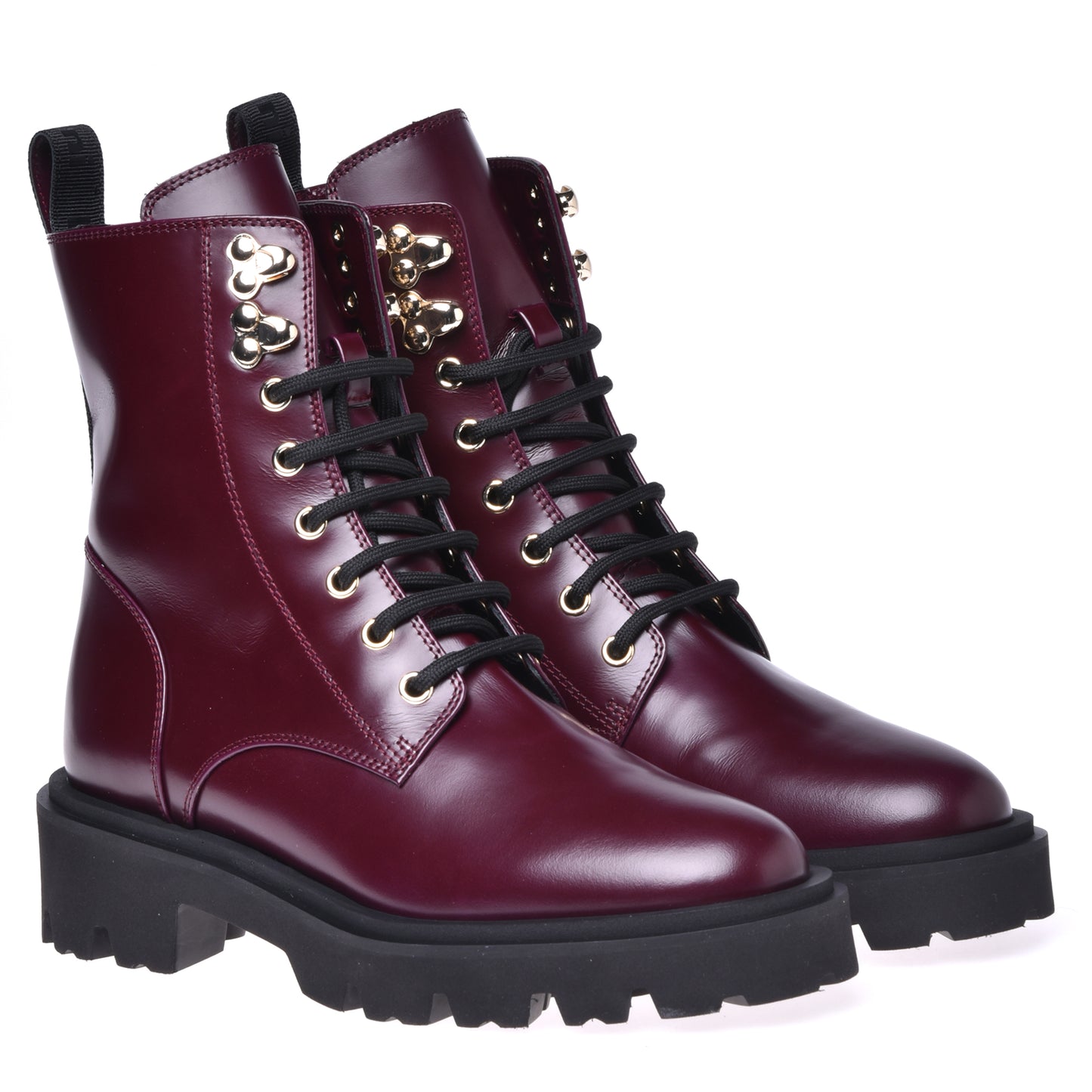 Combat boots in garnet red calfskin