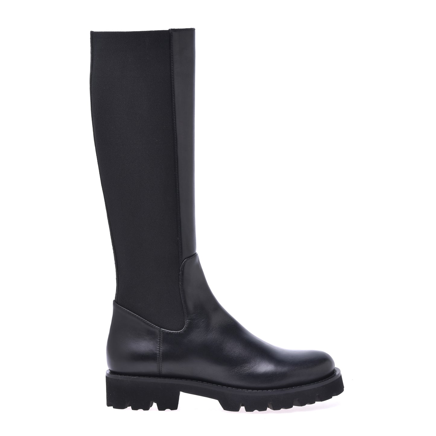 Bottes en cuir de vachette noir avec bande élastique
