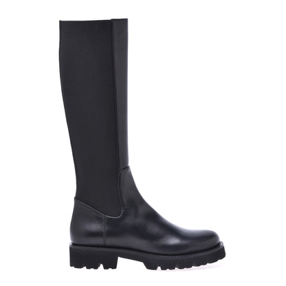 Bottes en cuir de vachette noir avec bande élastique