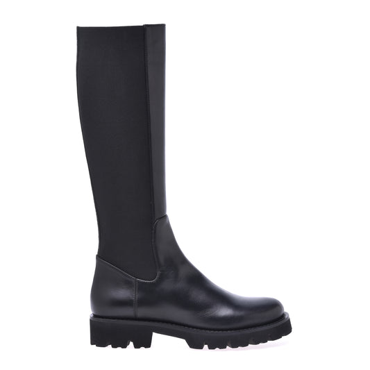 Bottes en cuir de vachette noir avec bande élastique