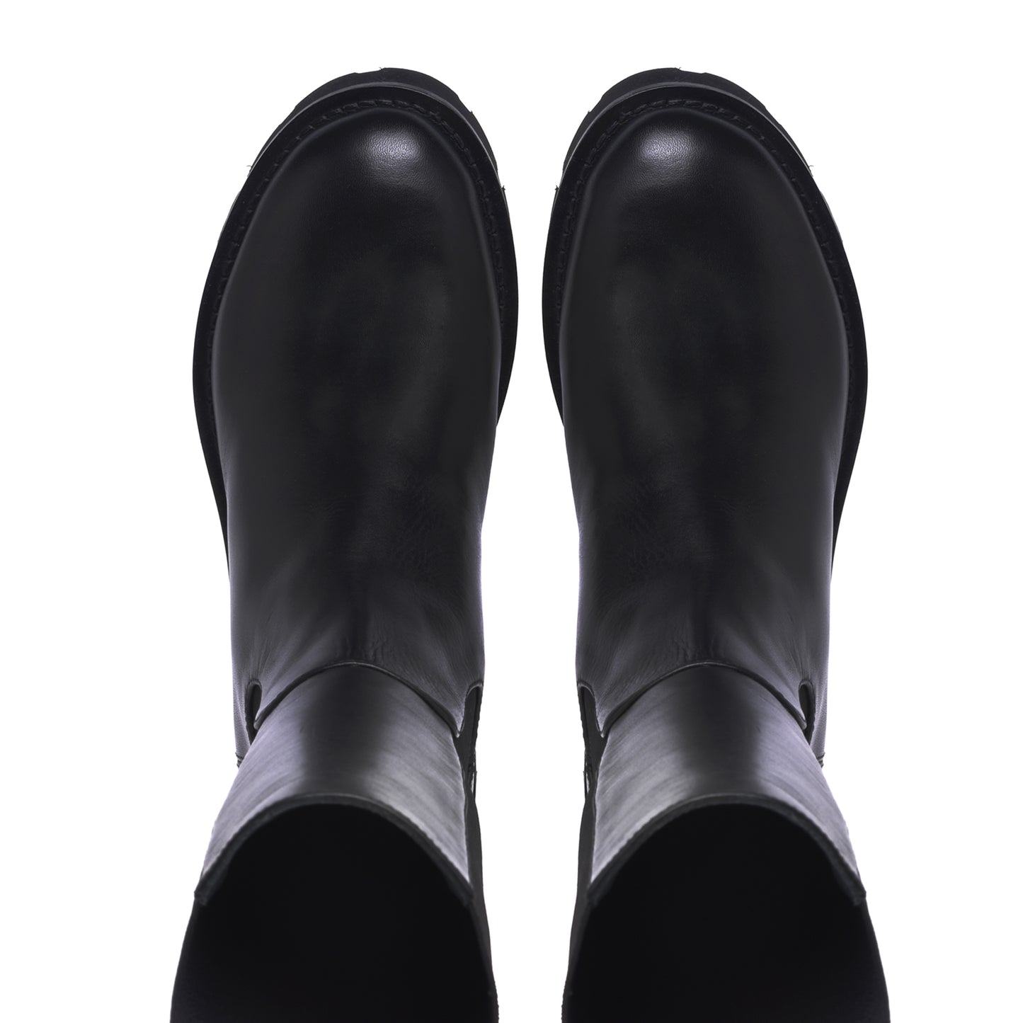 Bottes en cuir de vachette noir avec bande élastique