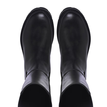 Bottes en cuir de vachette noir avec bande élastique