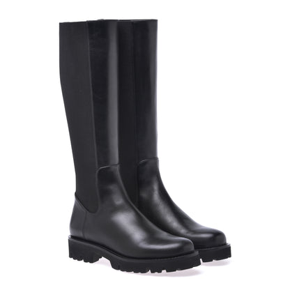 Bottes en cuir de vachette noir avec bande élastique