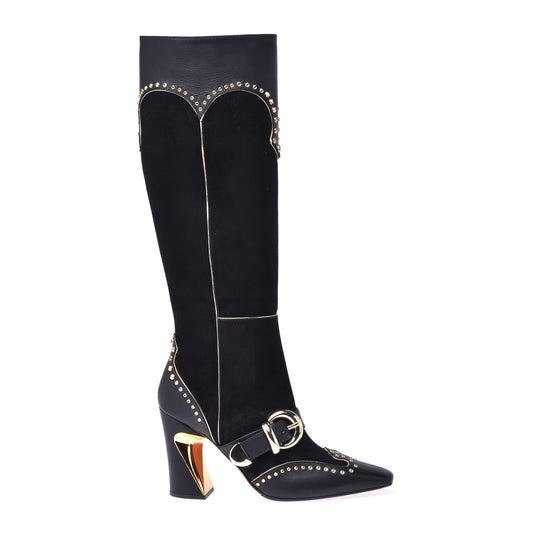 Bottes en daim et cuir de veau noir