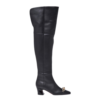 Bottes cuissardes en cuir de veau noir