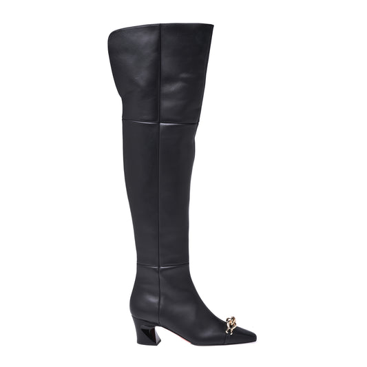 Bottes cuissardes en cuir de veau noir