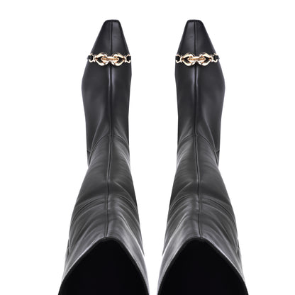 Bottes cuissardes en cuir de veau noir