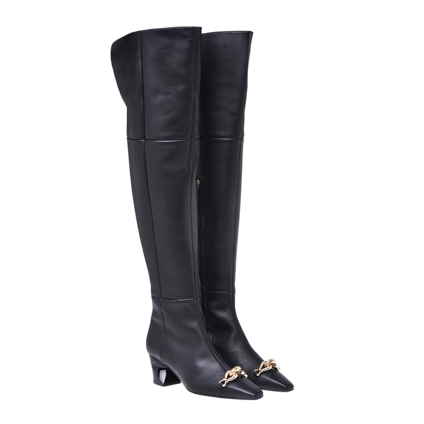 Bottes cuissardes en cuir de veau noir