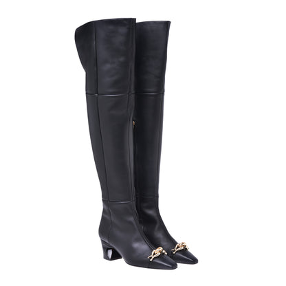 Bottes cuissardes en cuir de veau noir