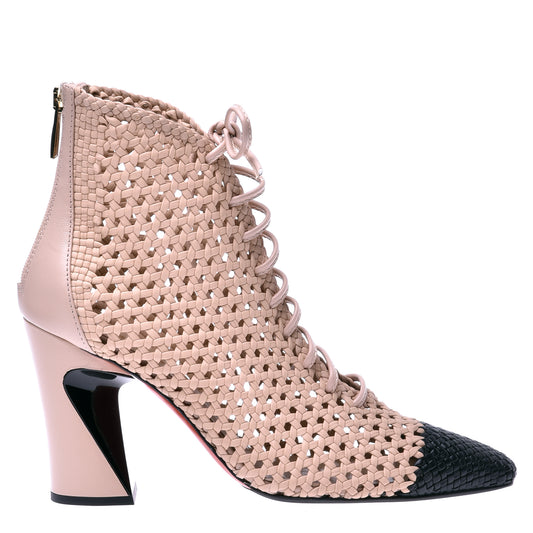 Nude woven leather ankle boot