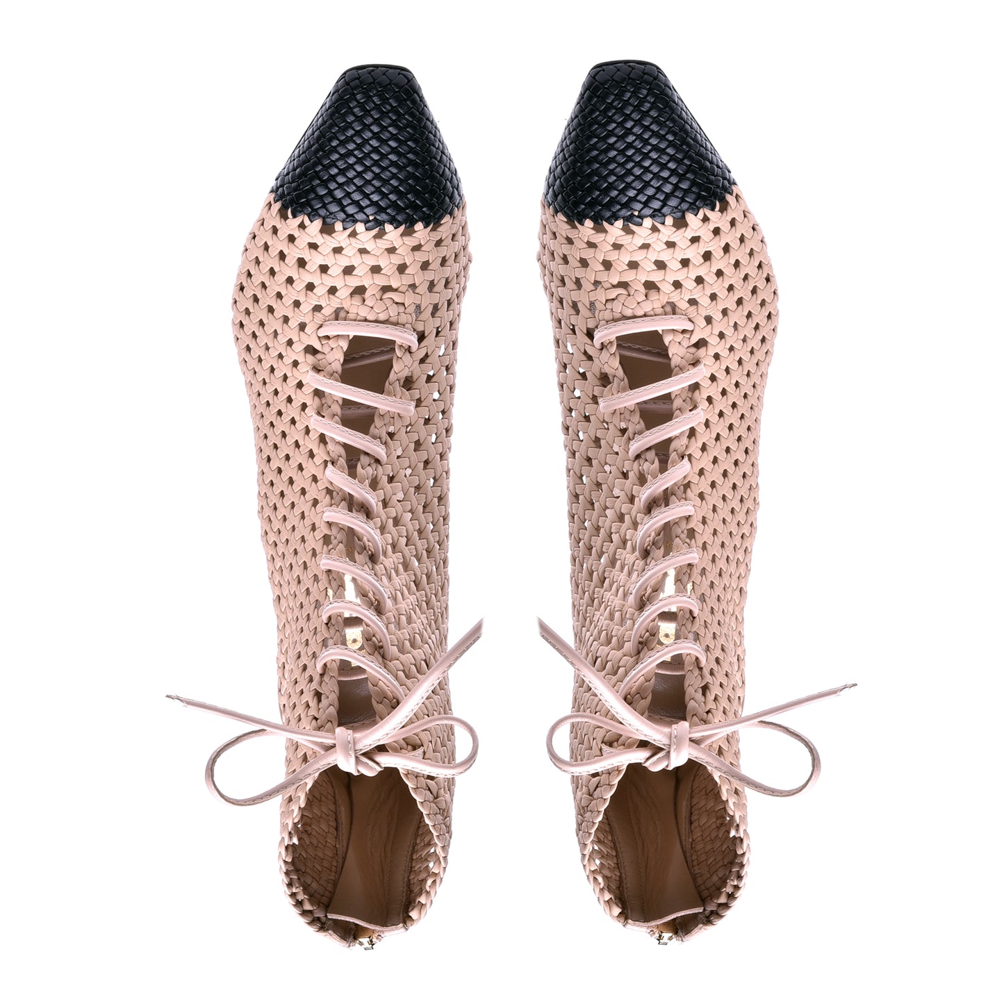 Nude woven leather ankle boot