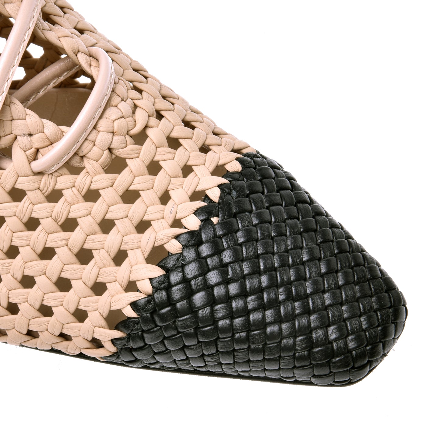 Nude woven leather ankle boot