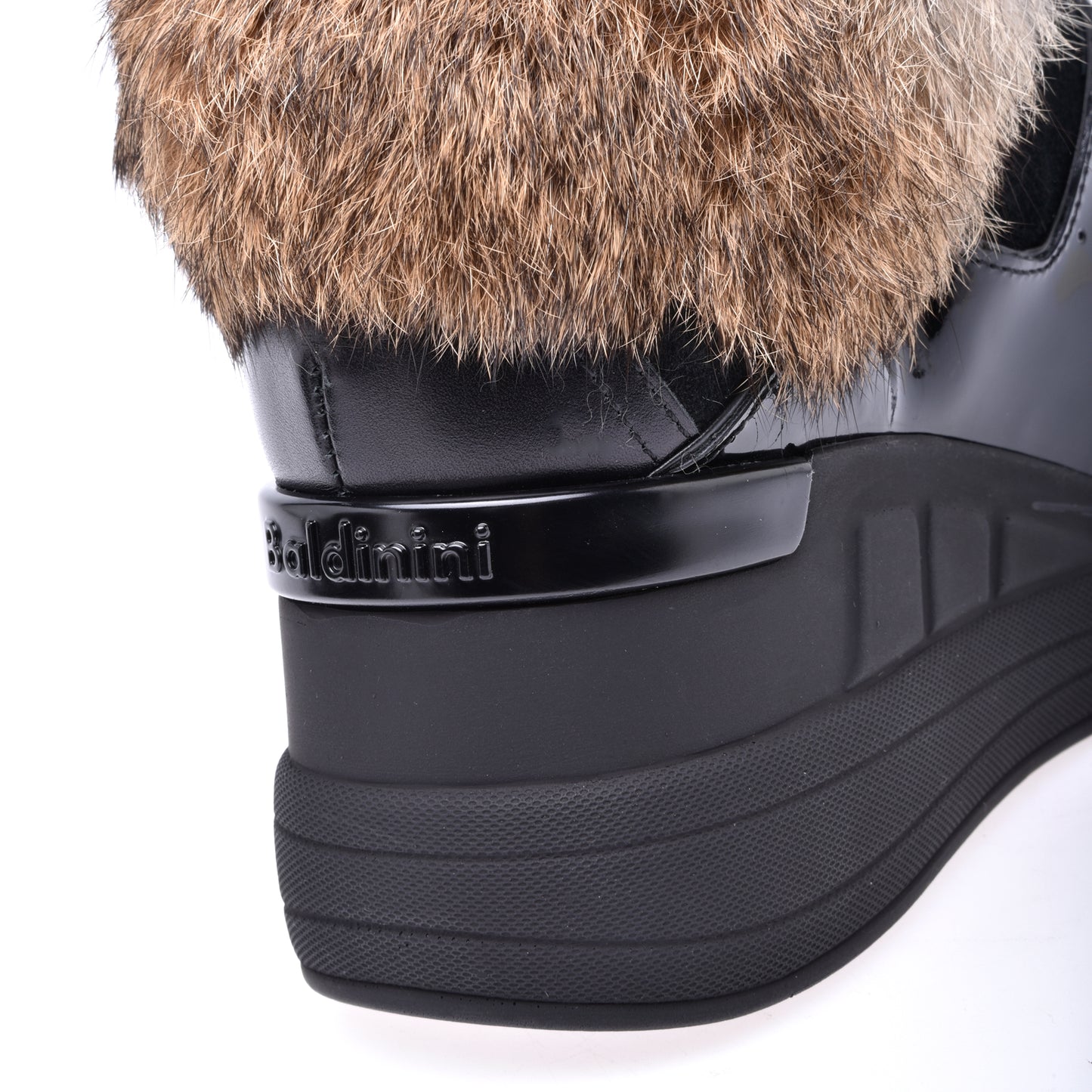 Sneakers montantes en croûte de cuir noir et lapin