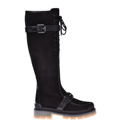 Boots in black cow split leather and calfskin