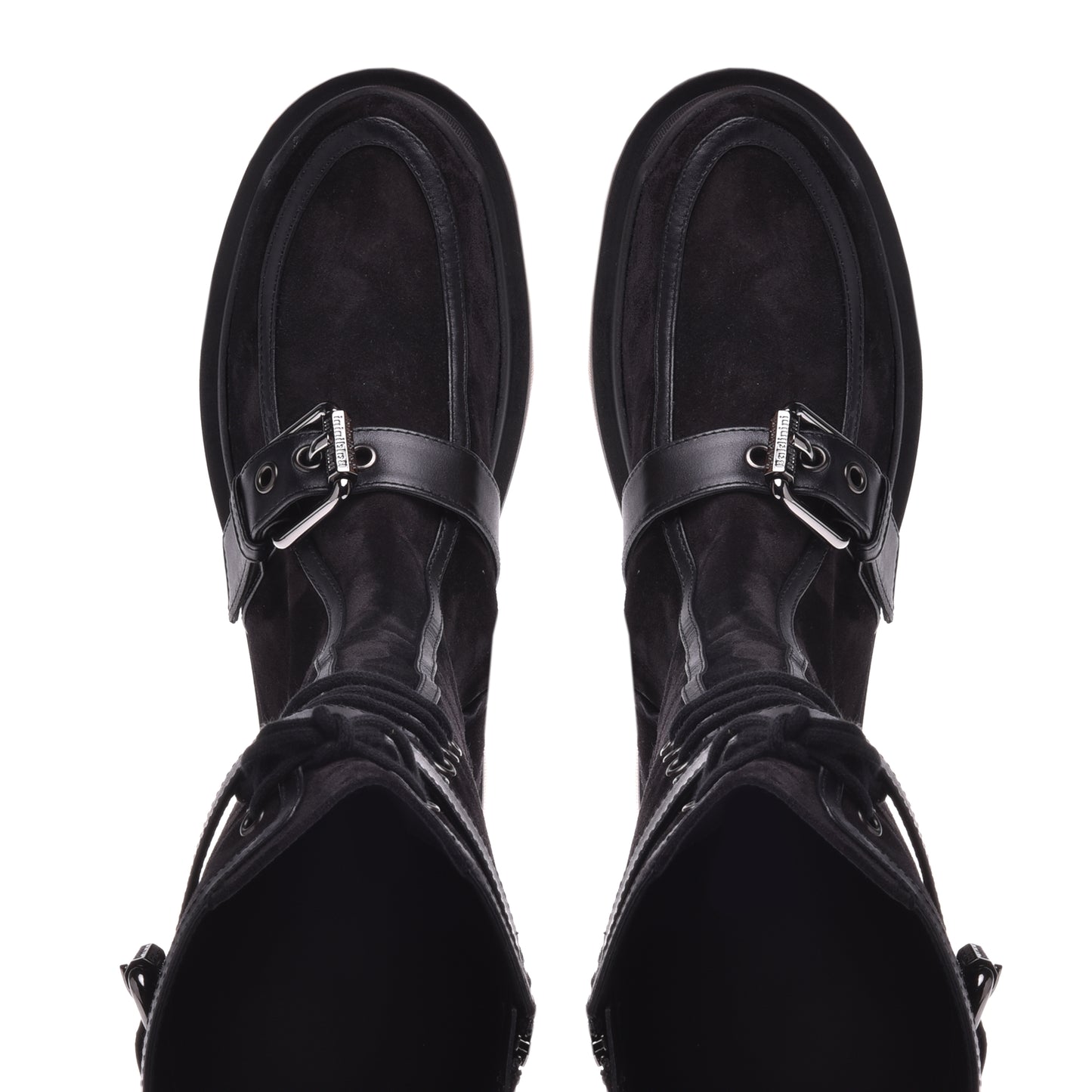 Boots in black cow split leather and calfskin