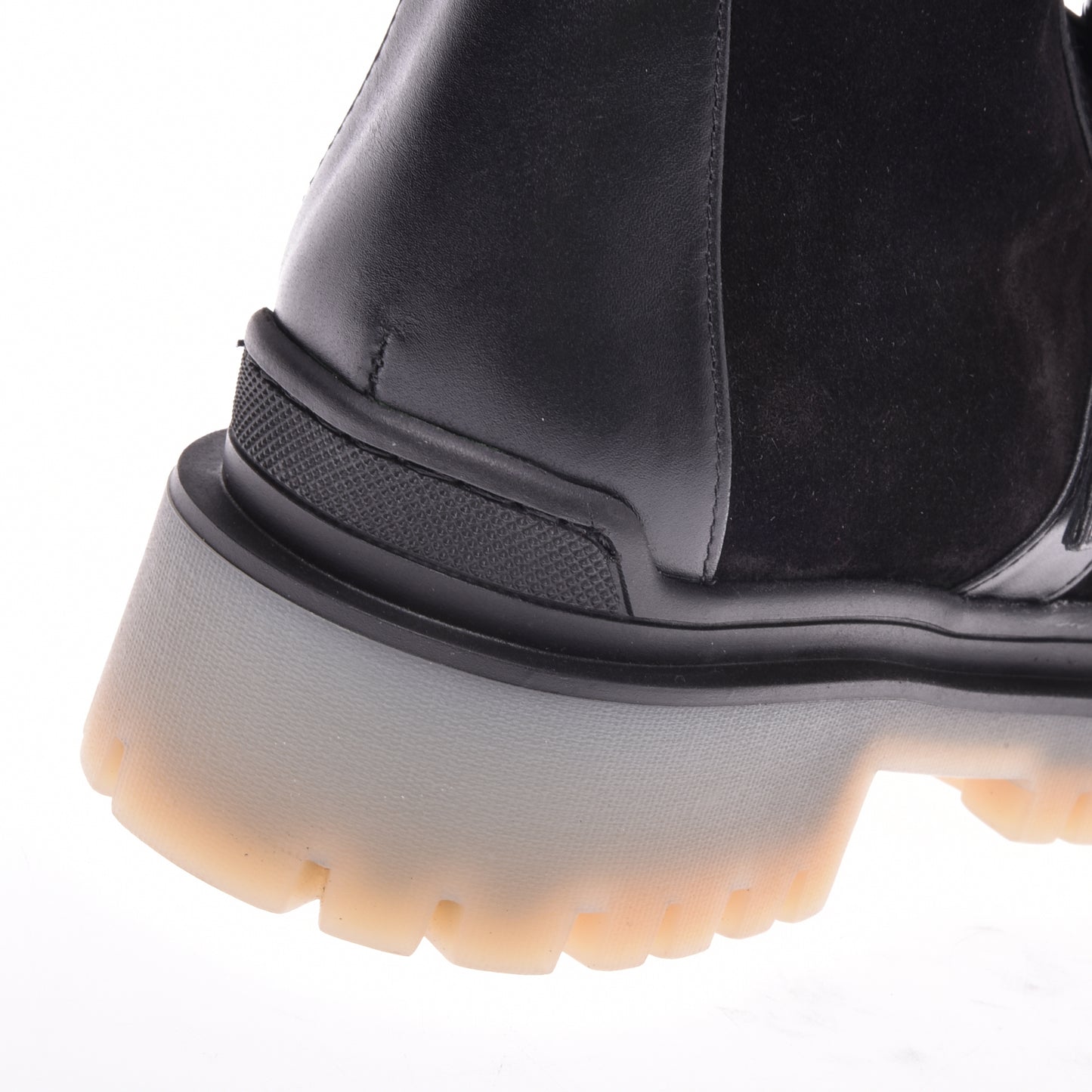 Boots in black cow split leather and calfskin