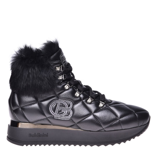 Sneakers montantes en nappa matelassé noir et lapin