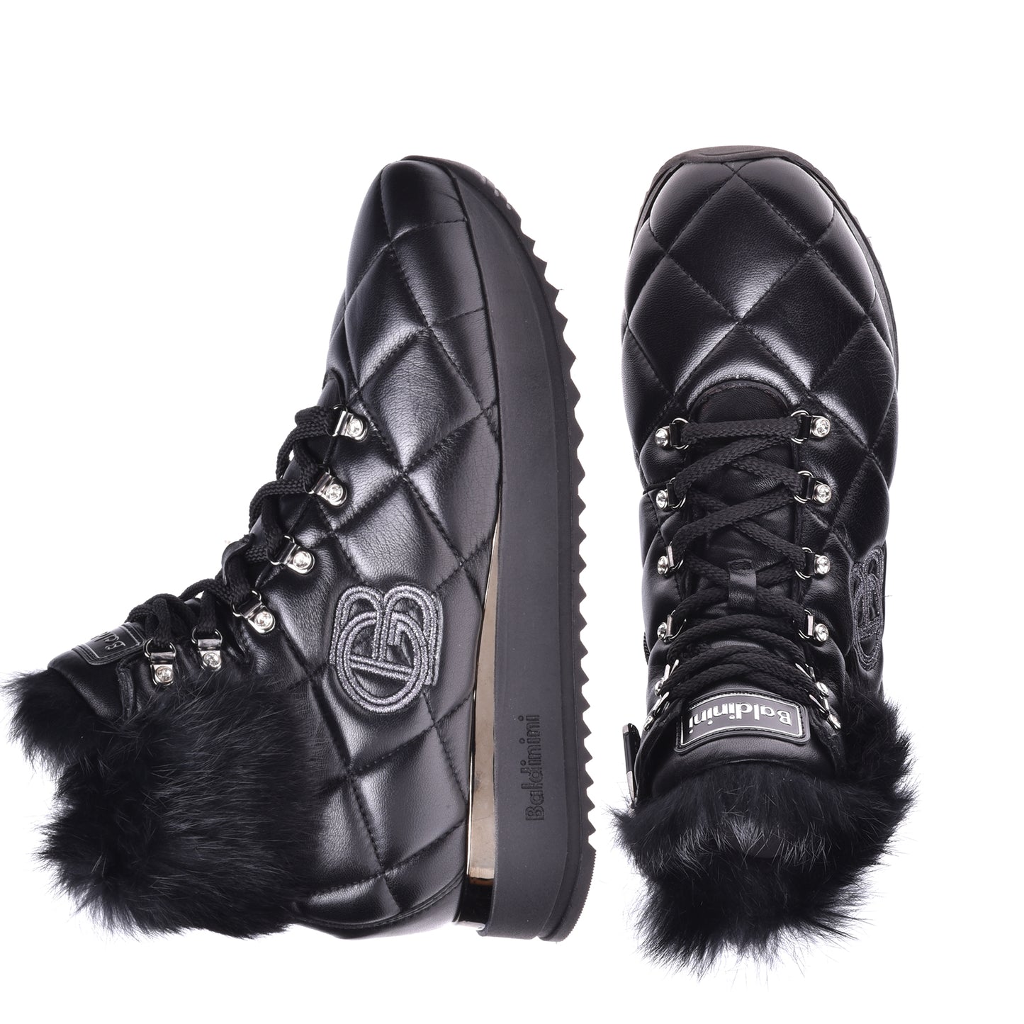 Sneakers montantes en nappa matelassé noir et lapin
