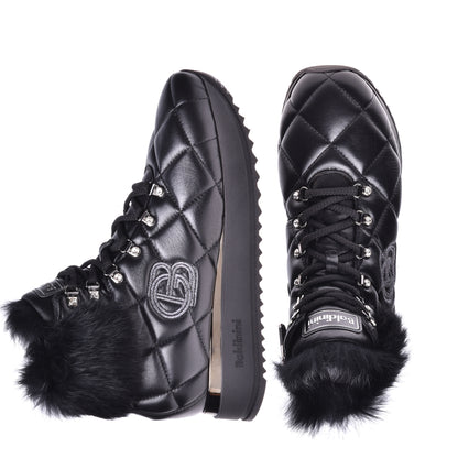 Sneakers montantes en nappa matelassé noir et lapin
