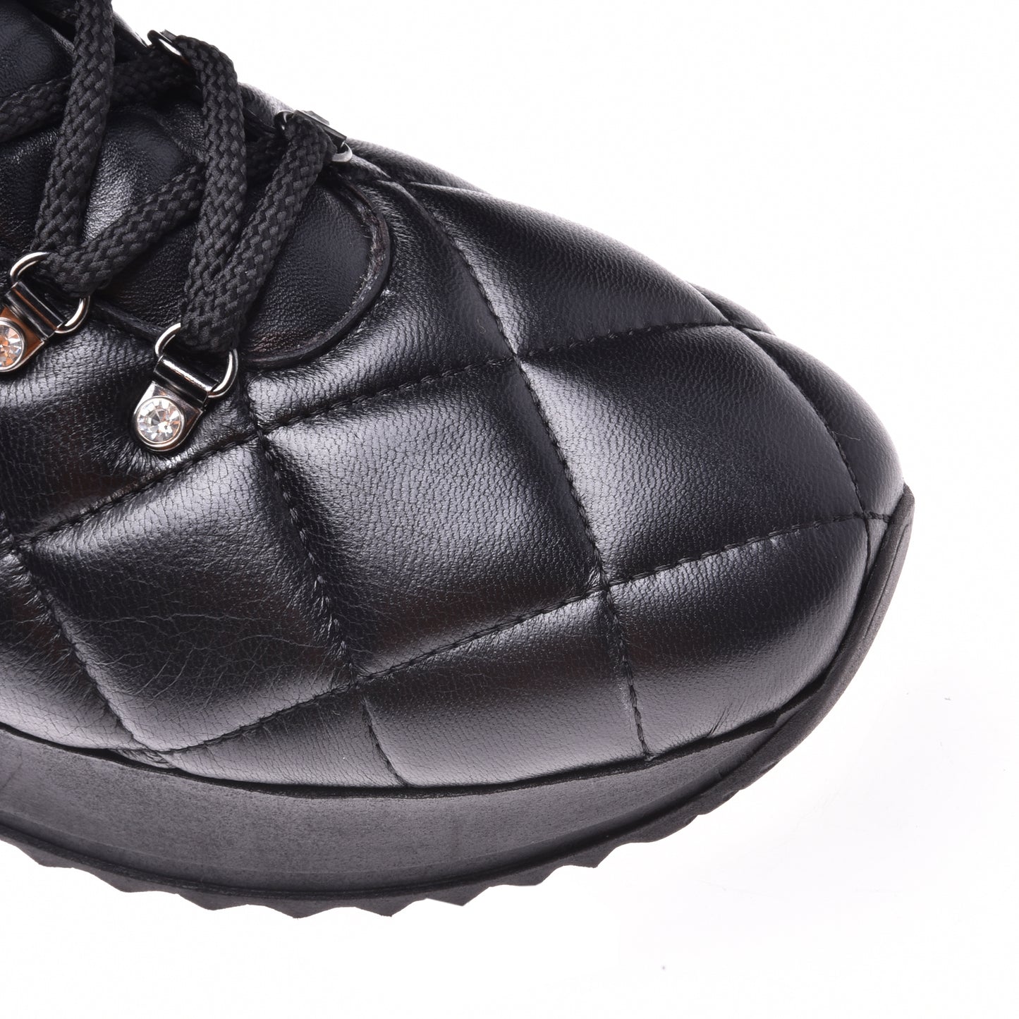 Sneakers montantes en nappa matelassé noir et lapin