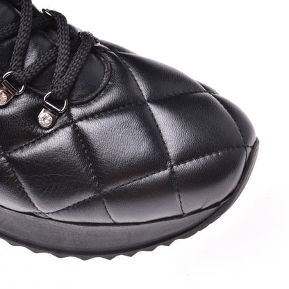 Sneakers montantes en nappa matelassé noir et lapin