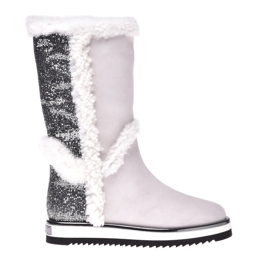 Bottes en daim et paillettes crème