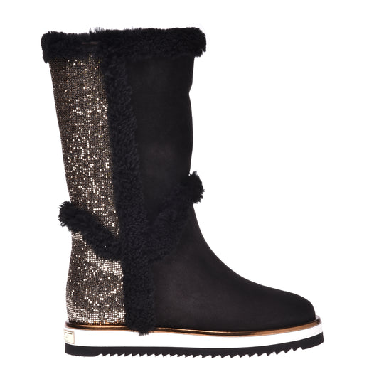 Boots in black suede and glitter